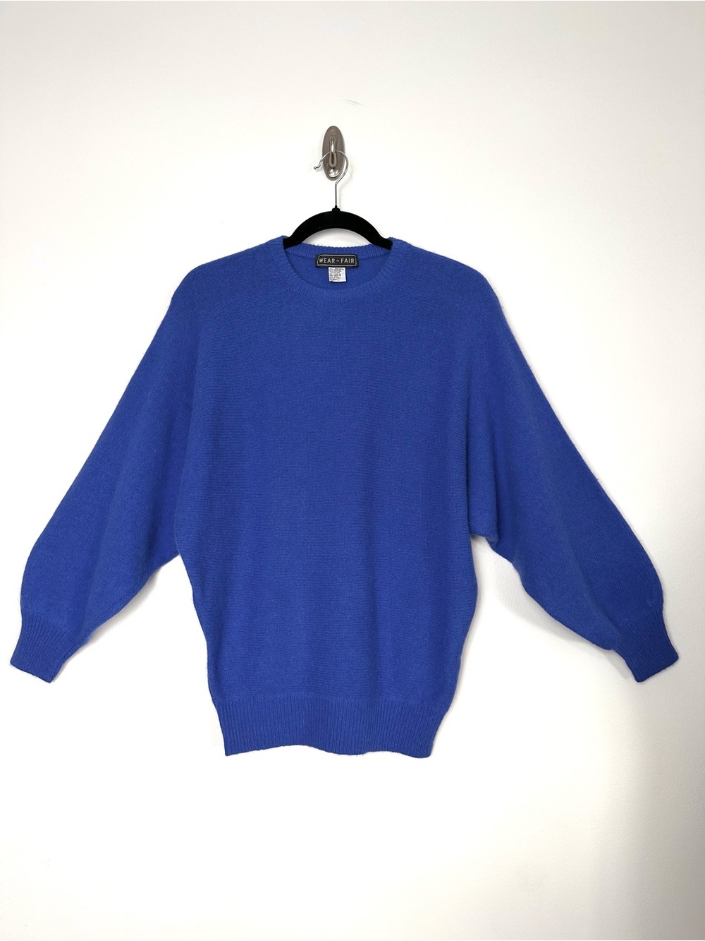 Vintage Wool Angora Cobalt Blue Dolman Sleeve Sweater Minimalist Bold Classic - Picture 2 of 10